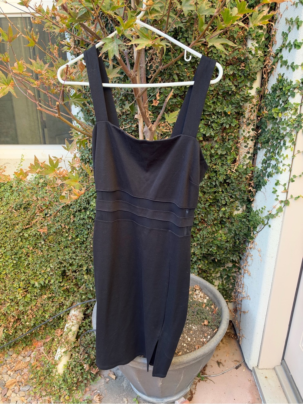 Fashion Nova Black Square-Neck Midi Sheath Dress